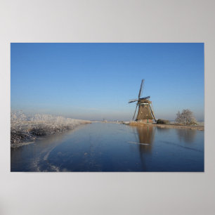 Winter landscape with windmill and ice poster