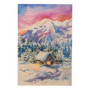 Winter landscape wood wall art