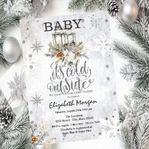 Winter Lantern Flowers Snowflakes Baby Shower Invitation