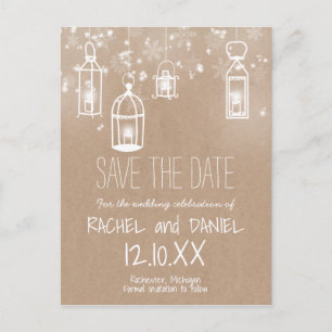 Winter lanterns kraft save the date announcement postcard