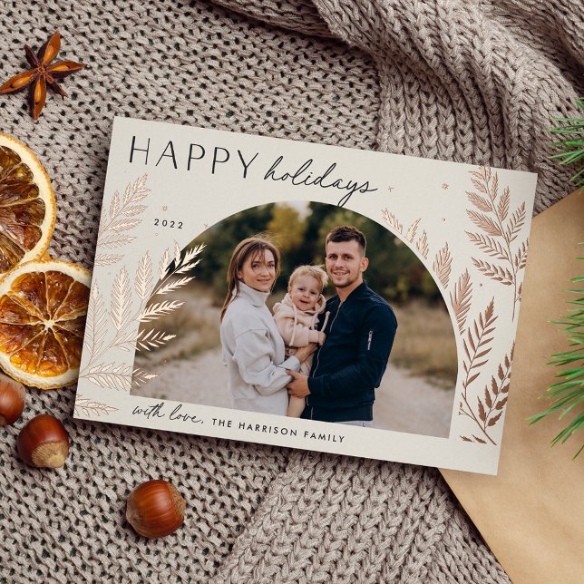Winter Laurel | Happy Holidays Photo Foil Holiday Card (Creator Uploaded)