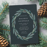 Winter Laurel | Holiday Cocktail Party Invitation<br><div class="desc">Invite friends or colleagues to celebrate the season with these elegant holiday cocktail party invitations. Design features your event details in classic white lettering on a soft spruce green background, encircled by a wreath of green watercolor laurel leaves. Customize this elegant invitation with your event type, making it perfect for...</div>