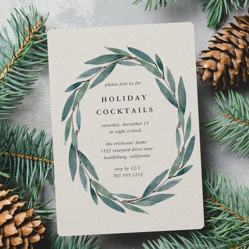 Winter Laurel  Holiday Cocktail Party Invitation