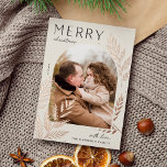 Winter Laurel | Merry Christmas Photo Foil Holiday Card<br><div class="desc">A chic and elegant holiday card design featuring a single vertical or portrait-oriented photo in a unique arched layout, embellished with finely detailed botanical foliage in rose gold foil. "Merry Christmas" appears at the top left, with your family name at the lower right. A refined nature-inspired choice for your Christmas...</div>