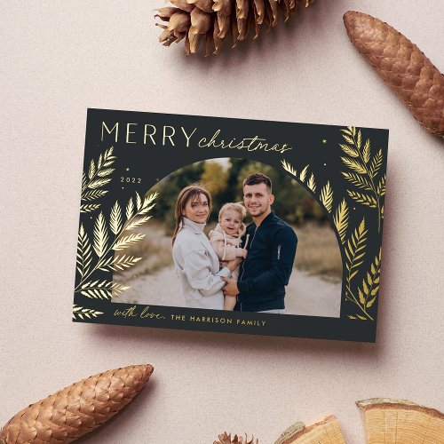 Winter Laurel  Merry Christmas Photo Foil Holiday Card