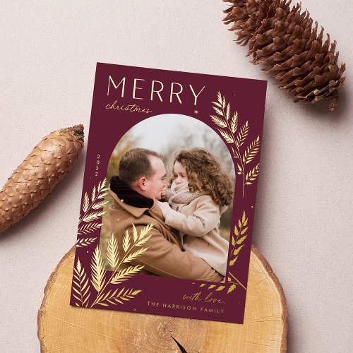 Winter Laurel  Merry Christmas Photo Foil Holiday Card