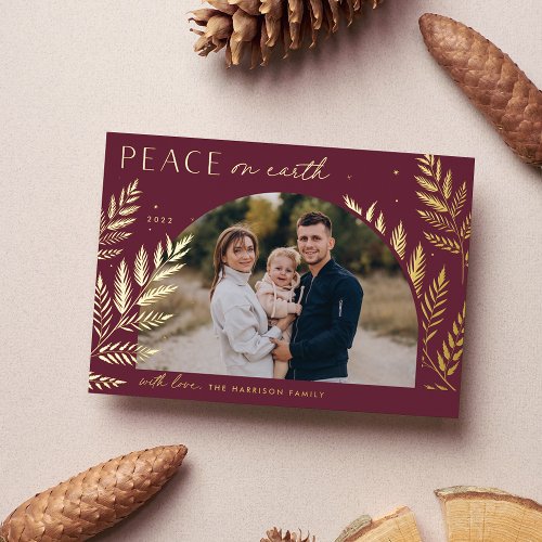 Winter Laurel  Peace on Earth Photo Foil Holiday Card