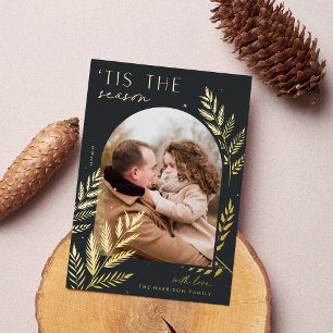 Winter Laurel Tis the Season Photo Foil Holiday Card