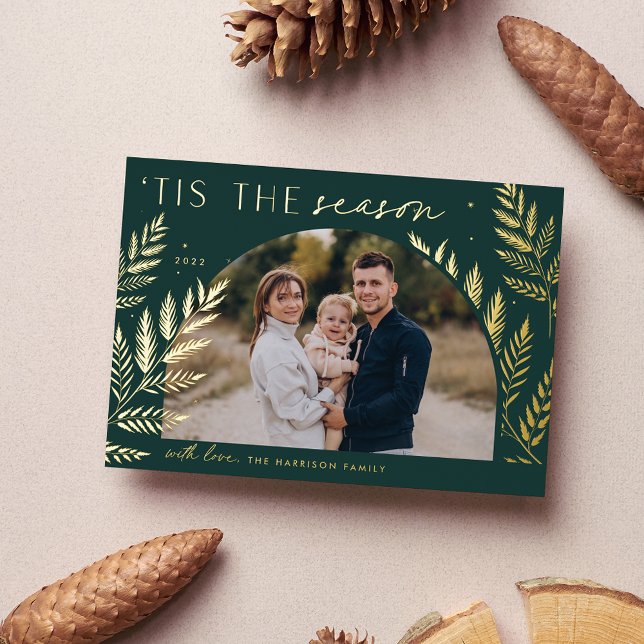 Winter Laurel | Tis the Season Photo Foil Holiday Card (Creator Uploaded)