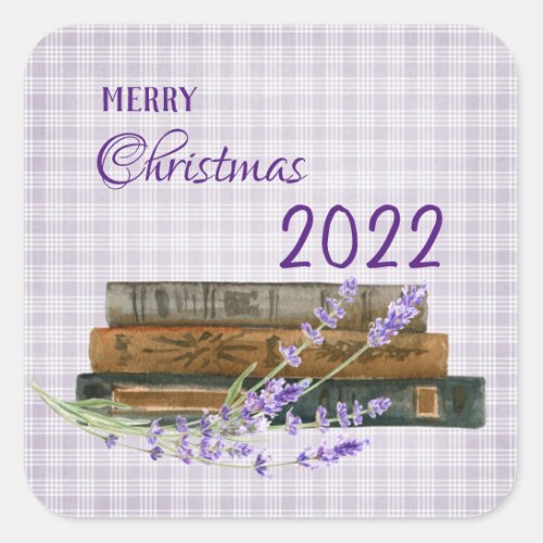 Winter Lavender Book Merry Christmas Happy Holiday Square Sticker