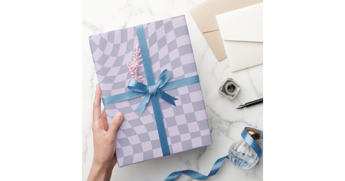 Winter Lavender Warped Checks Checkered Wrapping Paper | Zazzle
