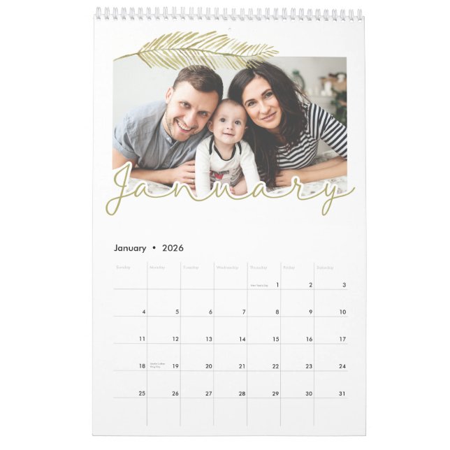 Winter leaf Single Page Calendar, Medium Calendar (Jan 2026)