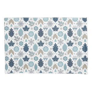 Winter Leaves and Snow Shapes Pillow Case