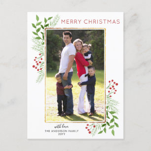 Winter Leaves Foliage Berry Merry Christmas Photo Holiday Postcard