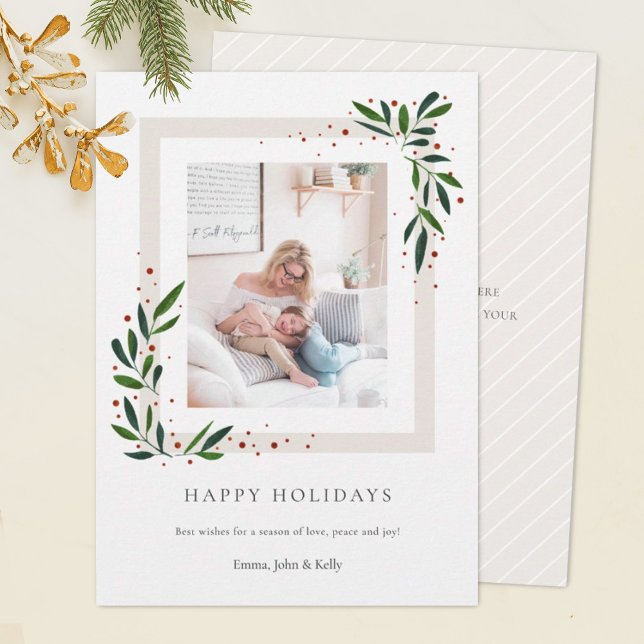 Winter Leaves Happy Holidays Photo Card (Creator Uploaded)