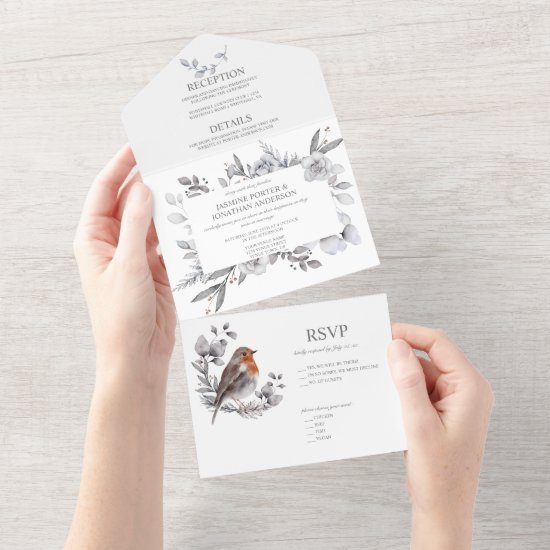 Winter Leaves Pine Cones Birds Berries Stems | All In One Invitation