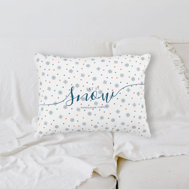 Winter Let it snow white custom Accent Pillow (Elegant Let it snow personalized pillow with snowflakes and dots)