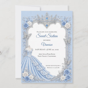Winter light Blue Princess Sweet 16 Invitation