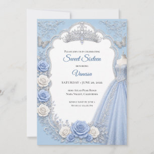 Winter light Blue Princess Sweet 16 Invitation