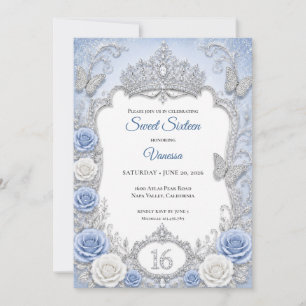 Winter light Blue Princess Sweet 16 Invitation