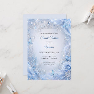 Winter light Blue Princess Sweet 16 Invitation