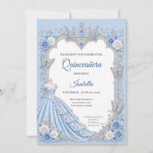 Winter Light Blue Silver Princess Quinceañera Invitation