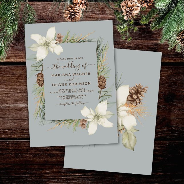 Winter Light Gray Elegant Script Wedding Invitation (Creator Uploaded)