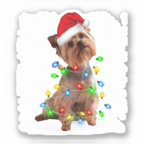 Winter Light Yorkie Xmas Color Light Sticker