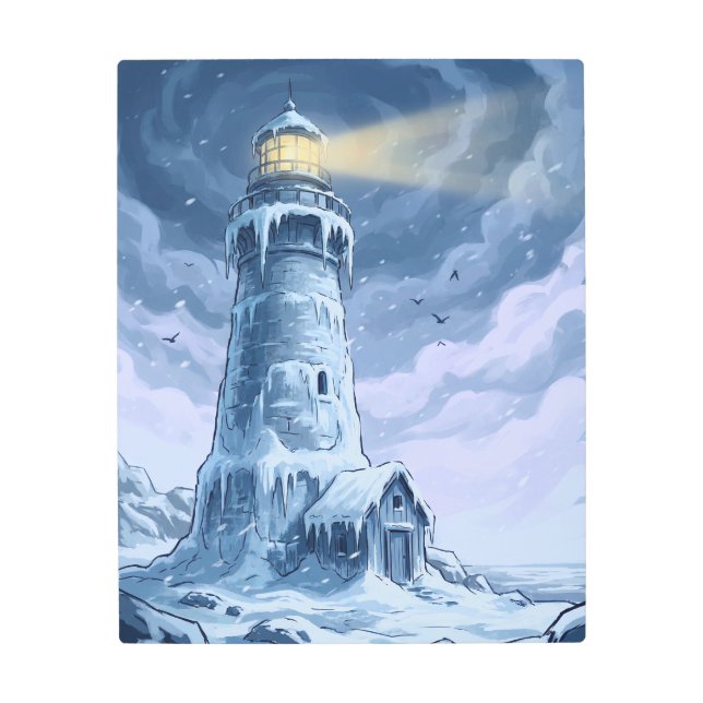 Winter Lighthouse Metal Print (Front)