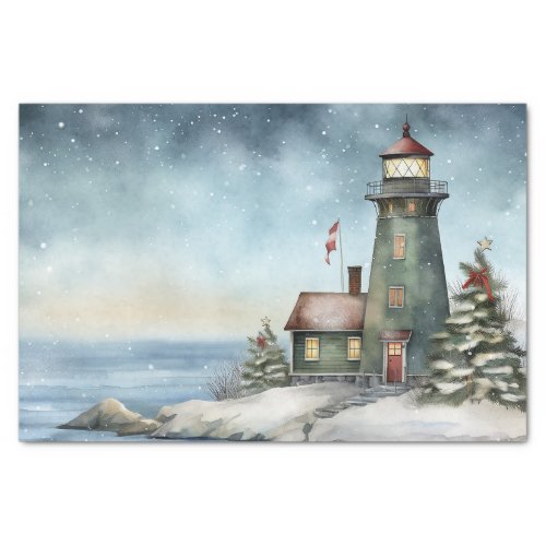 Winter Lighthouse Nautical Beach Christmas Holiday Tissue Paper