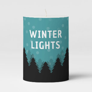 Winter lights candle with woods, trees and snow