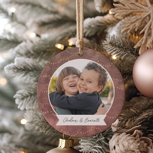 Winter Lights Double Sided Personalized Photo Ceramic Ornament