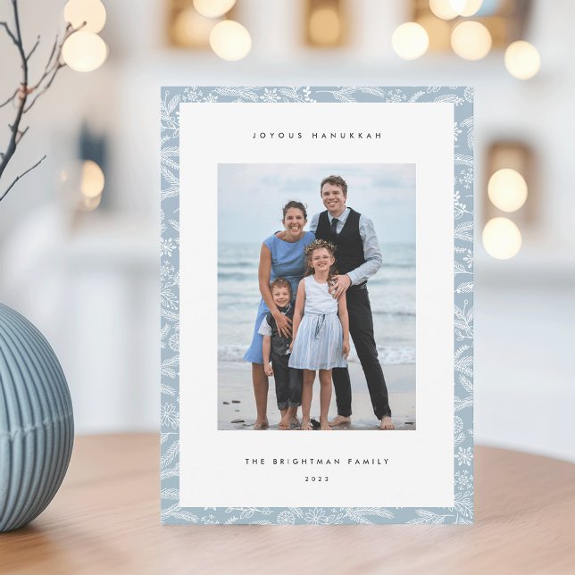 Winter Lights | Modern Vertical Photo Hanukkah Holiday Card (Creator Uploaded)