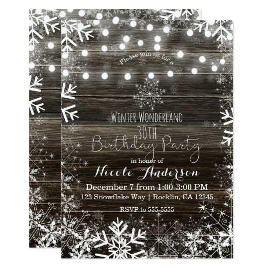 Winter Lights & Snowflakes Rustic Birthday Party Invitation | Zazzle.com