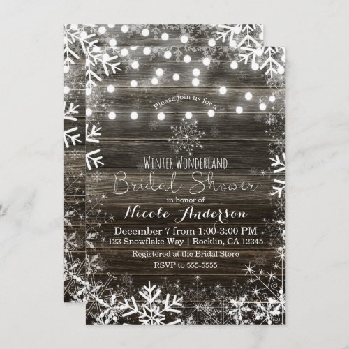 Winter Lights  Snowflakes Rustic Bridal Shower Invitation