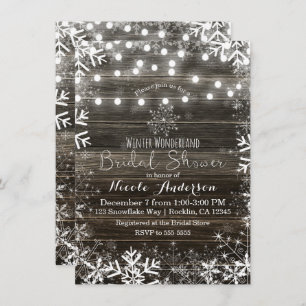 Winter Lights & Snowflakes Rustic Bridal Shower Invitation