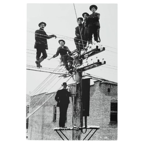 Winter Linemen c 1910 Metal Print