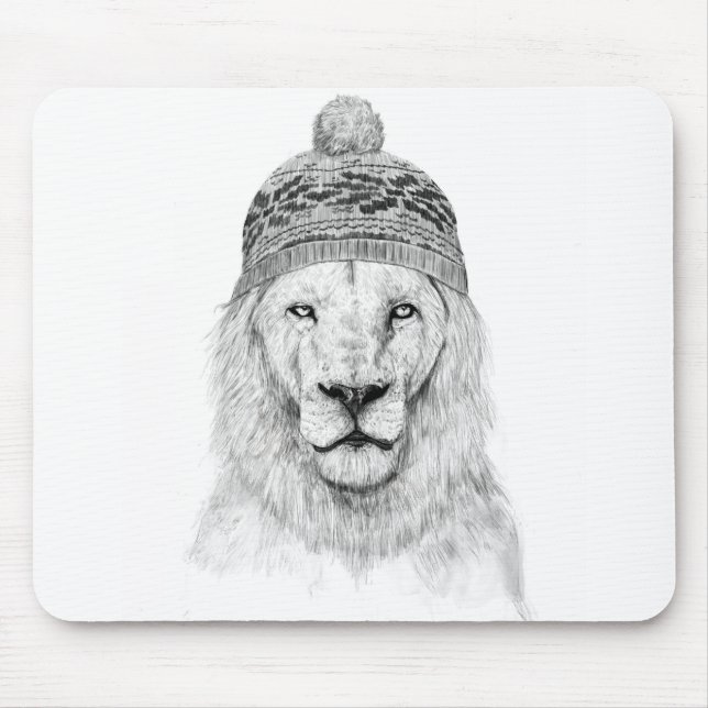 Winter lion (bw) mouse pad (Front)