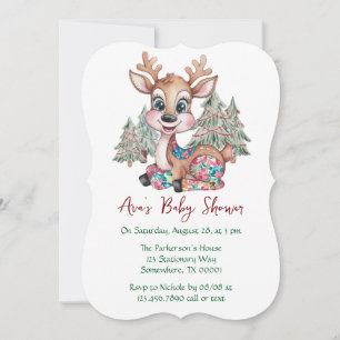 Winter Little Reindeer Sewn Patchwork Baby Shower Invitation