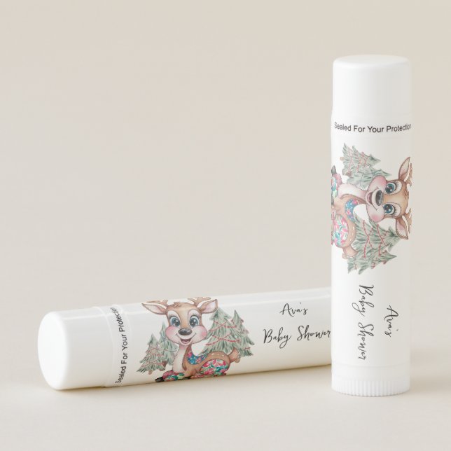 Winter Little Reindeer Sewn Patchwork Baby Shower Lip Balm (Front)