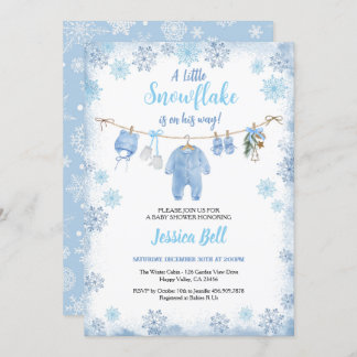 Winter Little Snowflake Baby Shower Boy Blue Invitation