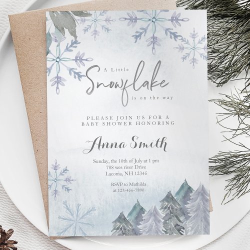 Winter little snowflake is on the way baby shower invitation