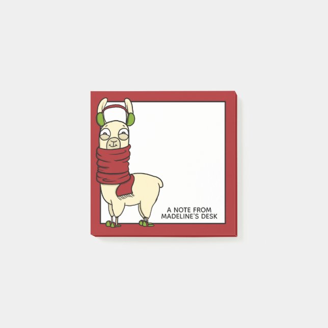Winter Llama | In Ear Muffs and Slippers Post-it Notes (Front)