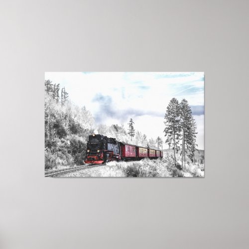 Winter Locomotive Scene Canvas Print