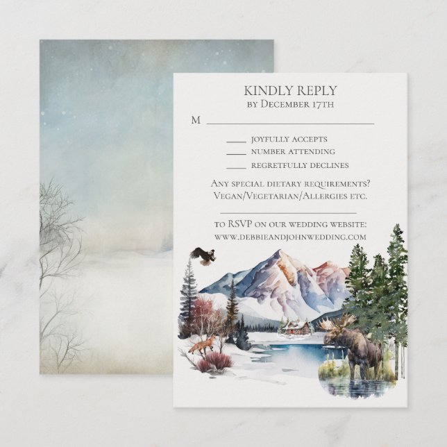 Winter Lodge in the Mountains RSVP Invitation (Front/Back)