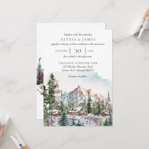 Winter Lodge in the Mountains Wedding Invitation