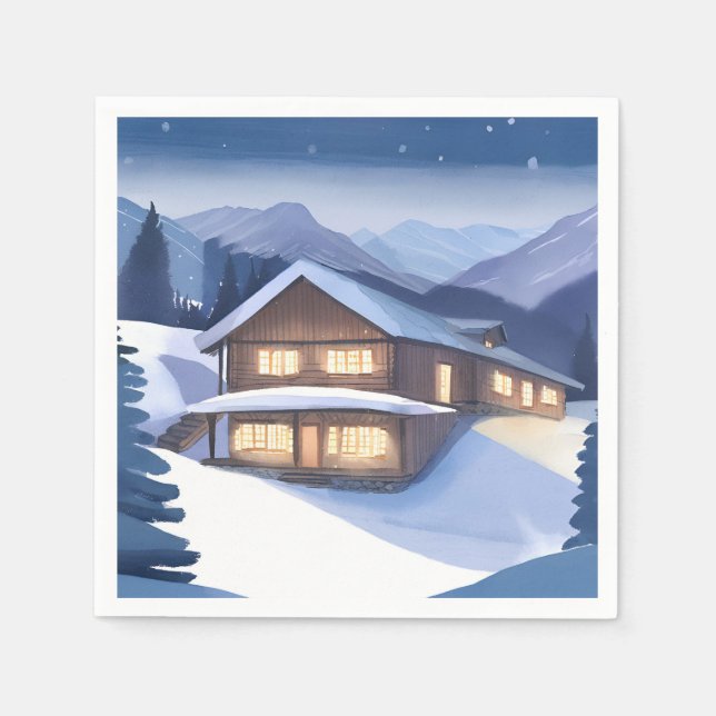 Winter Log Cabin Napkins (Front)