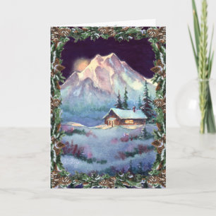 WINTER LOG CABIN & WREATH by SHARON SHARPE Holiday Card