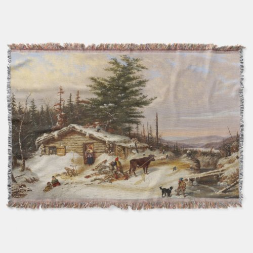 Winter Log House art throw blanket