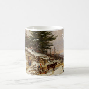Winter Log House custom text art mug